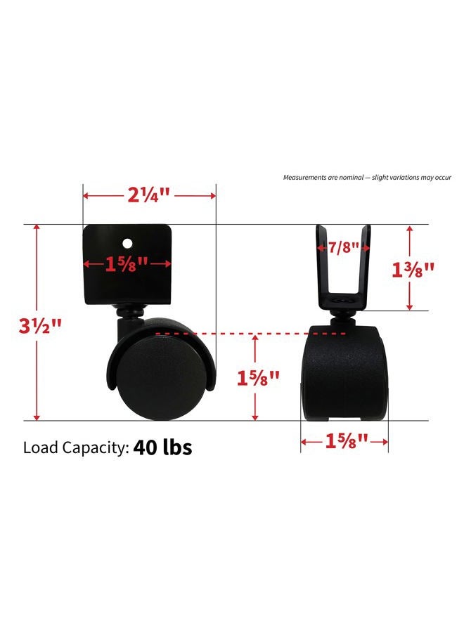 Shepherd Hardware - 9420 1-5/8-Inch Office Chair Caster, Twin Wheel, 11/16-Inch U-Bracket, 40-lb Load Capacity, 2-Pack , Black - Image 1