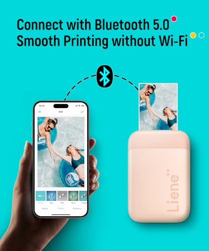 Liene Photo Printer, 2x3 Mini Instant Portable Color Mono Picture Printer w/ 50 Zink Adhesive Paper, Bluetooth 5.0, Compatible w/iOS & Android, Small Photo Maker for iPhone, Smartphones, Pink - Image 2