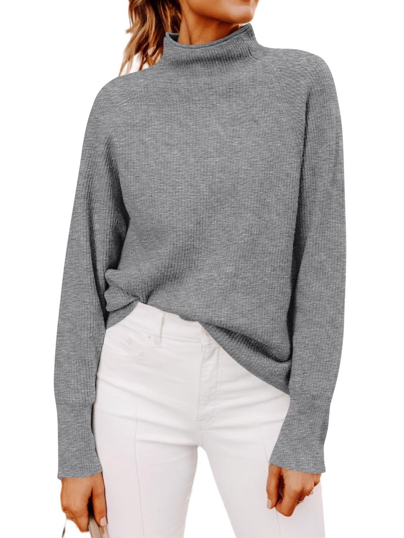 Yousify Womens Ribbed Mock Neck Batwing Sleeve Sweater Loose Knitted Pullover Sweaters Jumper Tops - Image 1