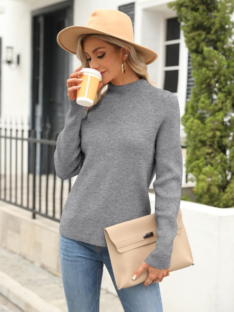 Yousify Womens Ribbed Mock Neck Batwing Sleeve Sweater Loose Knitted Pullover Sweaters Jumper Tops - Image 4