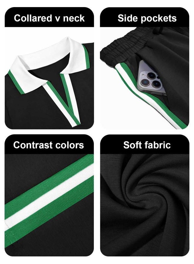 Fisoew Womens 2 Piece Lounge Sets Summer Cap Sleeve Tops Mini Skirts Casual Color Block Travel Vacation Outfits, Black, M - Image 5