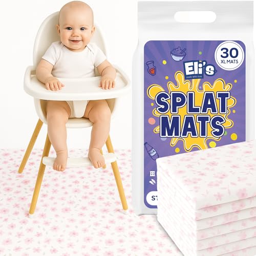 Eli with Love 30 Pack Disposable Splat Mats by Eli with Love - Extra Large 49"x49" 100% Waterproof Baby Splat Mat for Under High Chair - Plastic Mat Liner for Floor - Protect from Spills (Floral, 30 Pack) - Image 1