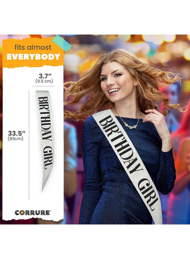 CORRURE 'Birthday Girl' Sash Glitter With Black Foil - Silver Glitter Birthday Sash for Women - Happy Birthday Sash for Sweet 16, 18th 21st 25th 30th 40th 50th or Any Other Bday Party - Image 4
