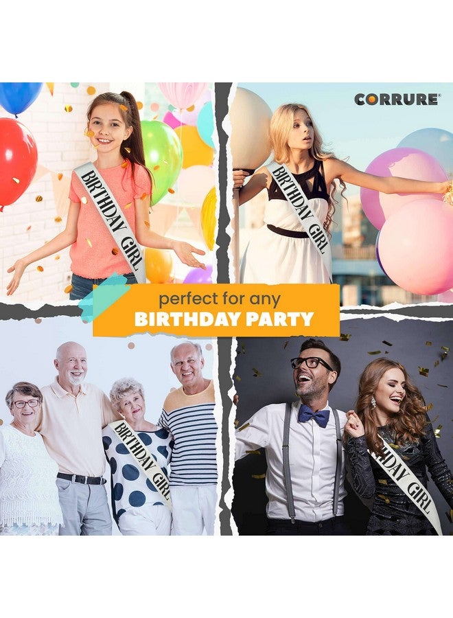 CORRURE 'Birthday Girl' Sash Glitter With Black Foil - Silver Glitter Birthday Sash for Women - Happy Birthday Sash for Sweet 16, 18th 21st 25th 30th 40th 50th or Any Other Bday Party - Image 2
