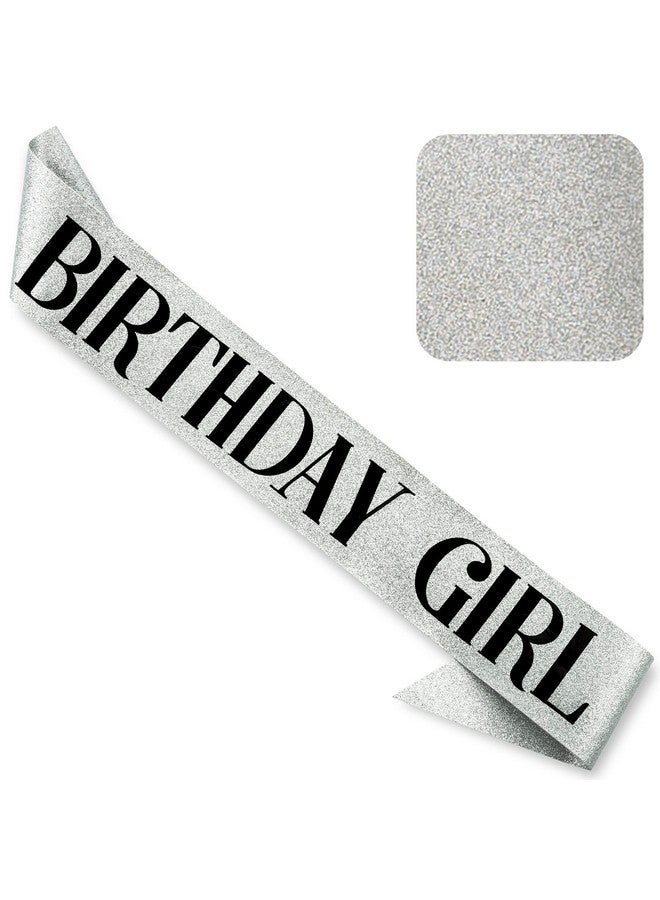 CORRURE 'Birthday Girl' Sash Glitter With Black Foil - Silver Glitter Birthday Sash for Women - Happy Birthday Sash for Sweet 16, 18th 21st 25th 30th 40th 50th or Any Other Bday Party - Image 1