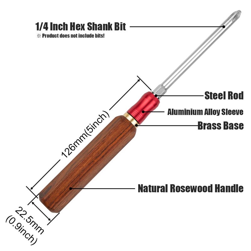 TOOLCOOL Wooden Quick Change Screwdriver Handle Magnetic 1/4 Bit Driver Handle Quick Release Bit Holder - Image 2