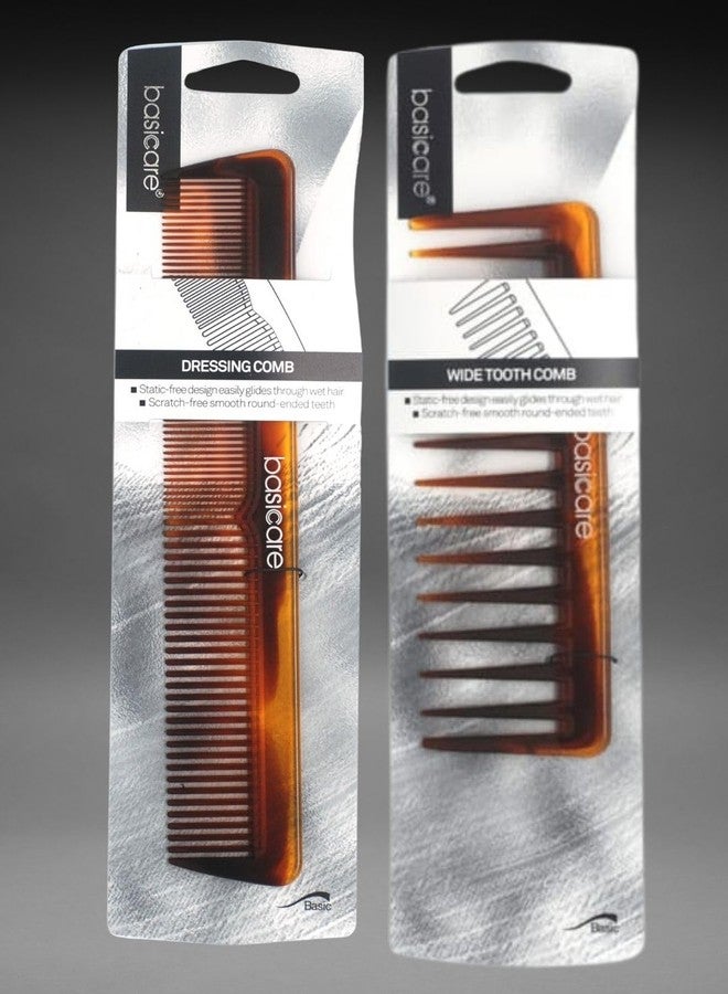 Basicare Set Of 2 Wide Teeth Wet Care Detailing Hair Comb (Brown12, 2pcs) - Image 1