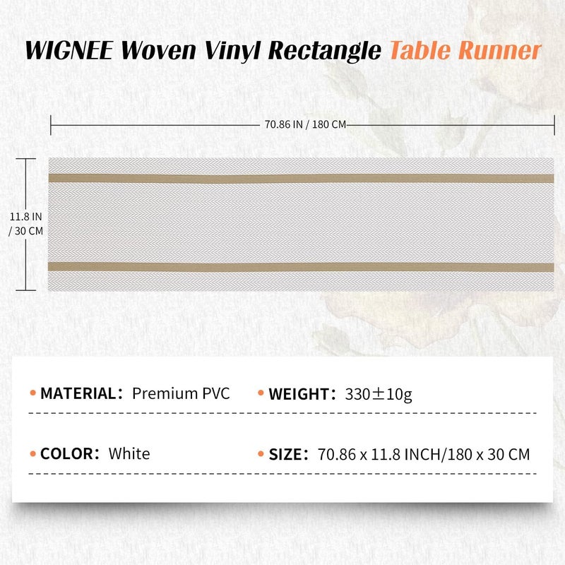 Wosta White Heat Resistant Table Runner Wipeable Vinyl Table Runner Durable PVC Waterproof Table Runner with Golden Thread Dining Table Runner for Indoor OutdoorWhite - Image 2