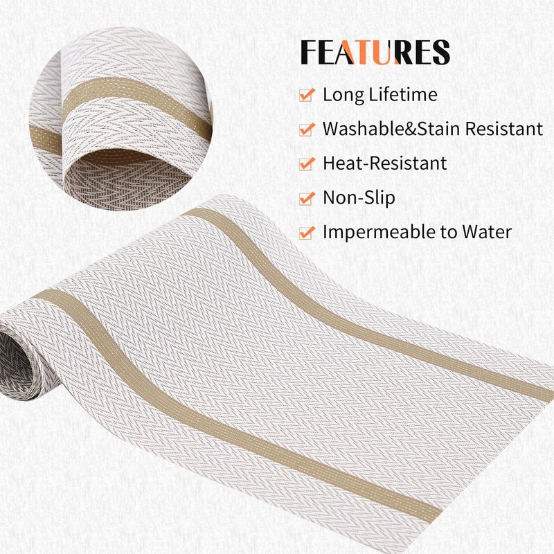 Wosta White Heat Resistant Table Runner Wipeable Vinyl Table Runner Durable PVC Waterproof Table Runner with Golden Thread Dining Table Runner for Indoor OutdoorWhite - Image 5