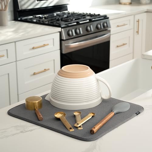 S&T INC. Dish Drying Mat, 16” x 18”, Absorbent Microfiber Kitchen Counter Mat, Dish Drying Pad for Dishes, Utensils, Pots and Pans, Large, Charcoal - Image 2