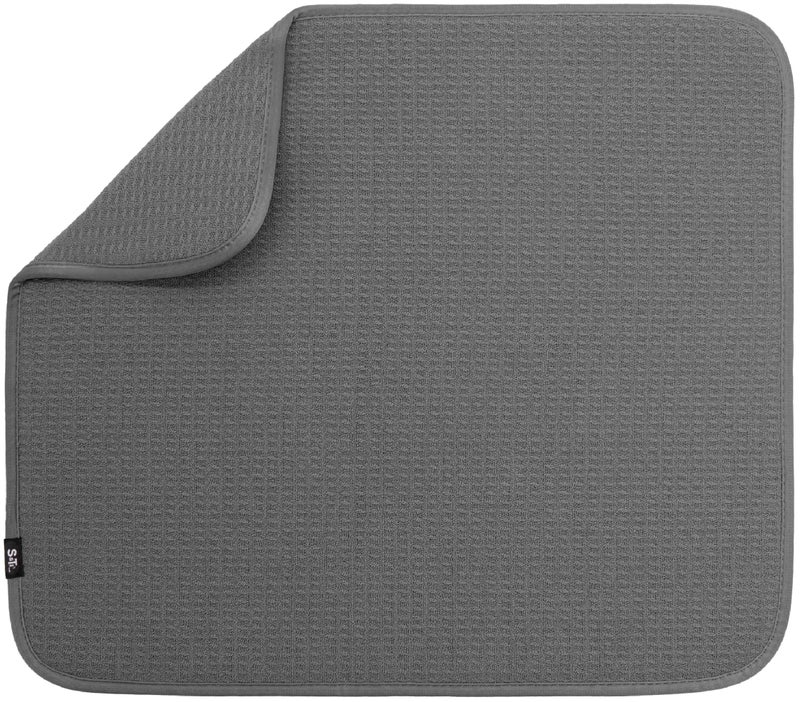 S&T INC. Dish Drying Mat, 16” x 18”, Absorbent Microfiber Kitchen Counter Mat, Dish Drying Pad for Dishes, Utensils, Pots and Pans, Large, Charcoal - Image 1