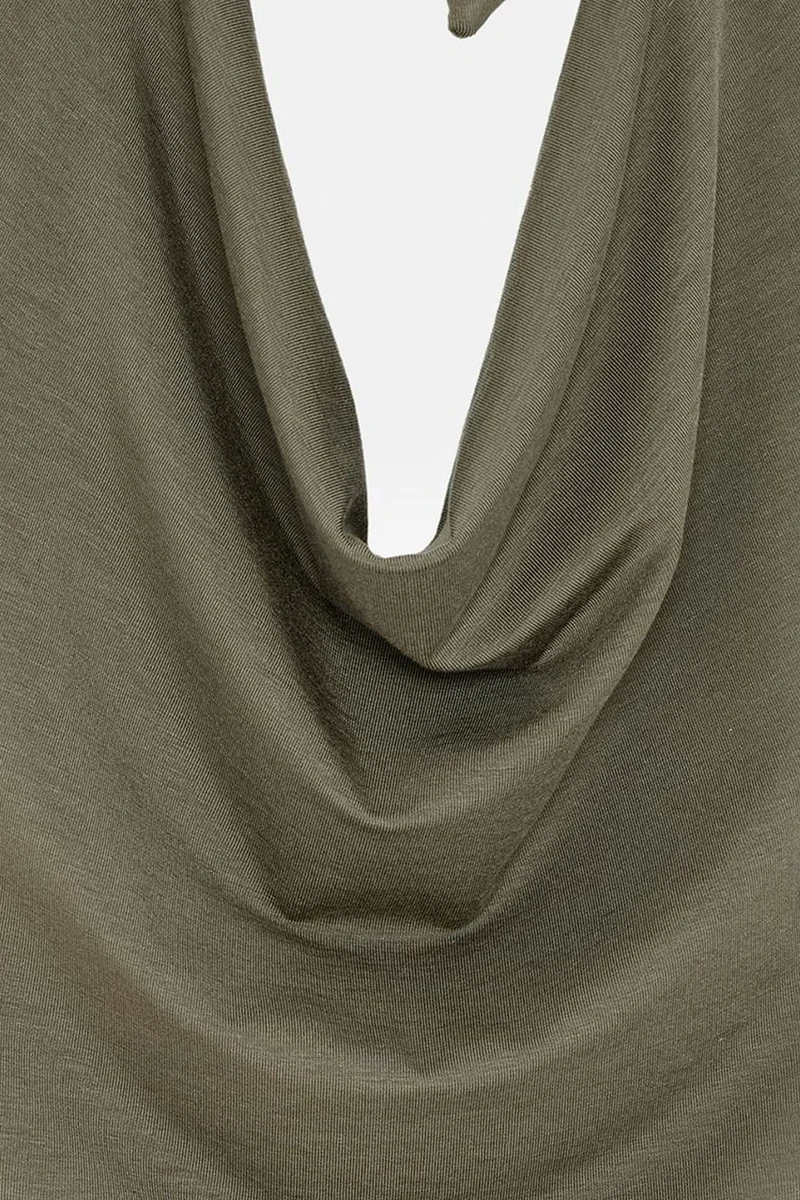 Dilvin Khaki Green DILVIN Sleeveless Cowl Neck Tie Blouse for Women | Best Price UAE