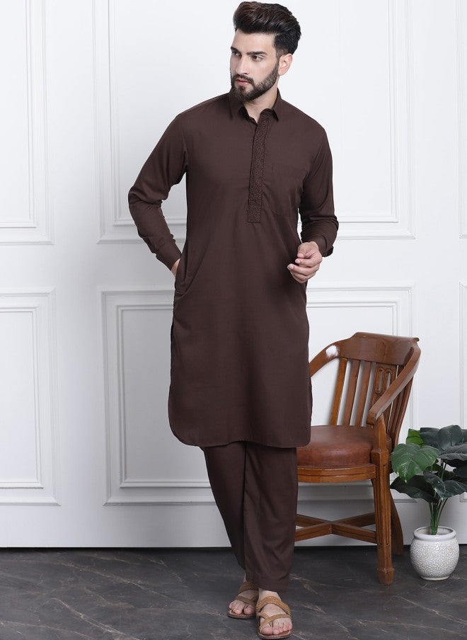 Sojanya Embroidered Brown Kurta with Salwar for Men - Image 1