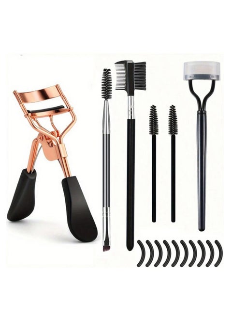 Eyelash Curler Kit for Women Includes Eyelash Curler, Eyebrow Brush, Comb & Separator, Mascara Brush, Angled Brow Brush, and 10 Extra Silicone Replacement Eyebrow & Eyelash Pads to Fit All Eye Shapes