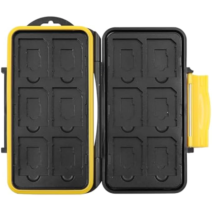 rayihni SD CARD HOLDER CARD SORAGE BOX WATER-RESISTANT AND PROFESSIONAL ANTI-SHOCK MEMORY CARD CASE LANYARD FOR 12 SD CARDS AND 12 MICRO SD TF CARDS YELLOW - Image 2