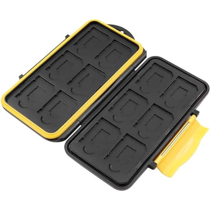 rayihni SD CARD HOLDER CARD SORAGE BOX WATER-RESISTANT AND PROFESSIONAL ANTI-SHOCK MEMORY CARD CASE LANYARD FOR 12 SD CARDS AND 12 MICRO SD TF CARDS YELLOW - Image 3