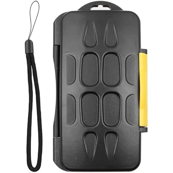 rayihni SD CARD HOLDER CARD SORAGE BOX WATER-RESISTANT AND PROFESSIONAL ANTI-SHOCK MEMORY CARD CASE LANYARD FOR 12 SD CARDS AND 12 MICRO SD TF CARDS YELLOW - Image 1