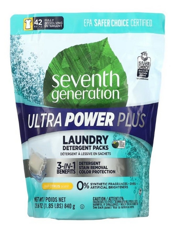 Seventh Generation Laundry Detergent Packs Ultra Power Plus Fresh Citrus 42 Packs 29.6 oz 840 g - Image 1