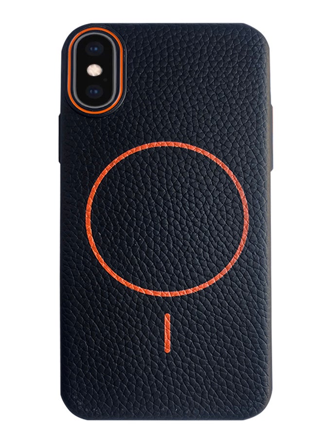 Magsafe Phone Case For iPhone XS Max With High Quality Rubber Frame And Slim Lychee Pattern Leather Case with Camera Lens Protection Shockproof Cover And support wireless Charging Leather Cover for iPhone XS Max - Black