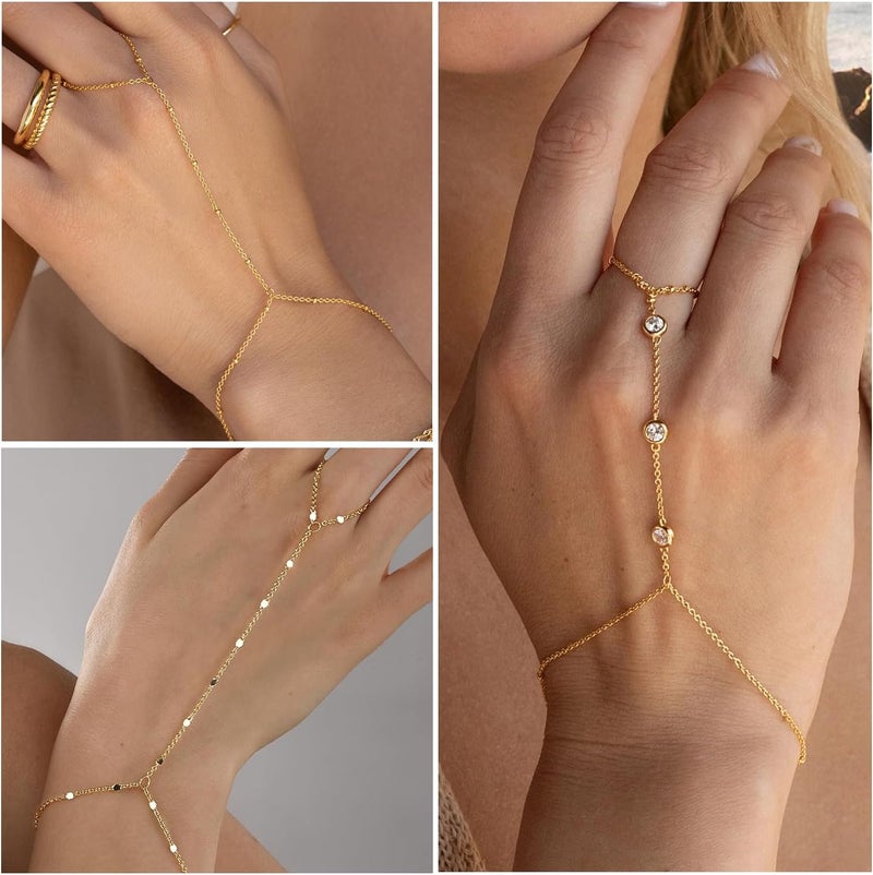 17mile 3PCS 14K Gold-Plated Hand Chain Bracelets Set for Women - Image 5