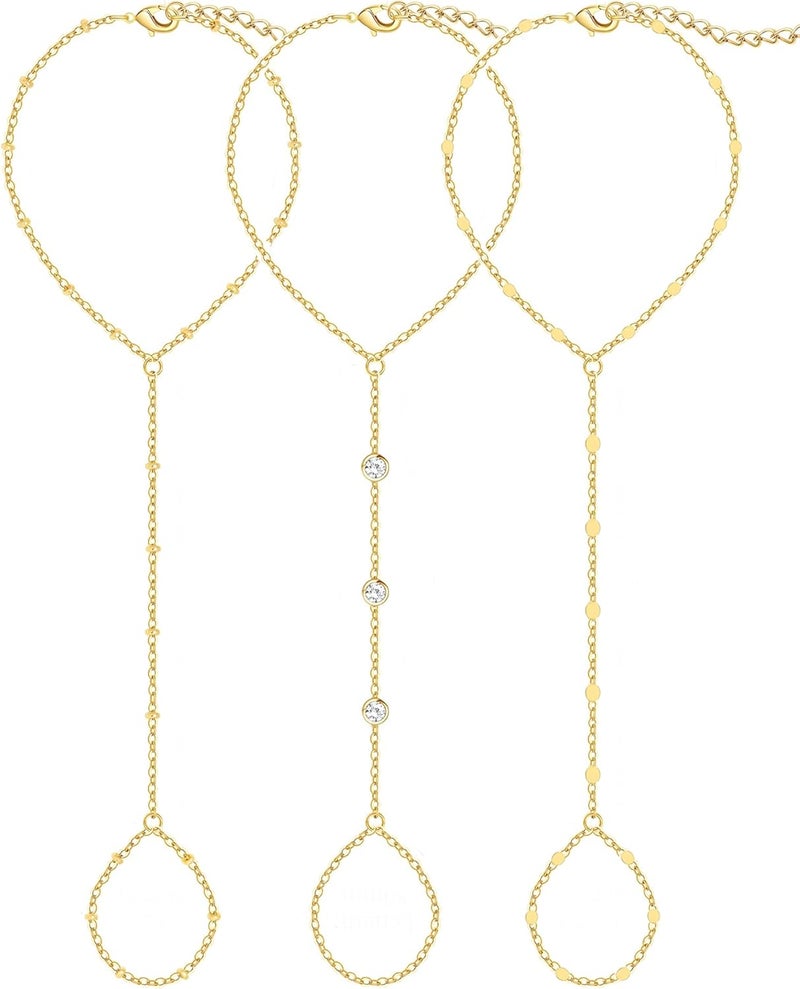 17mile 3PCS 14K Gold-Plated Hand Chain Bracelets Set for Women - Image 1