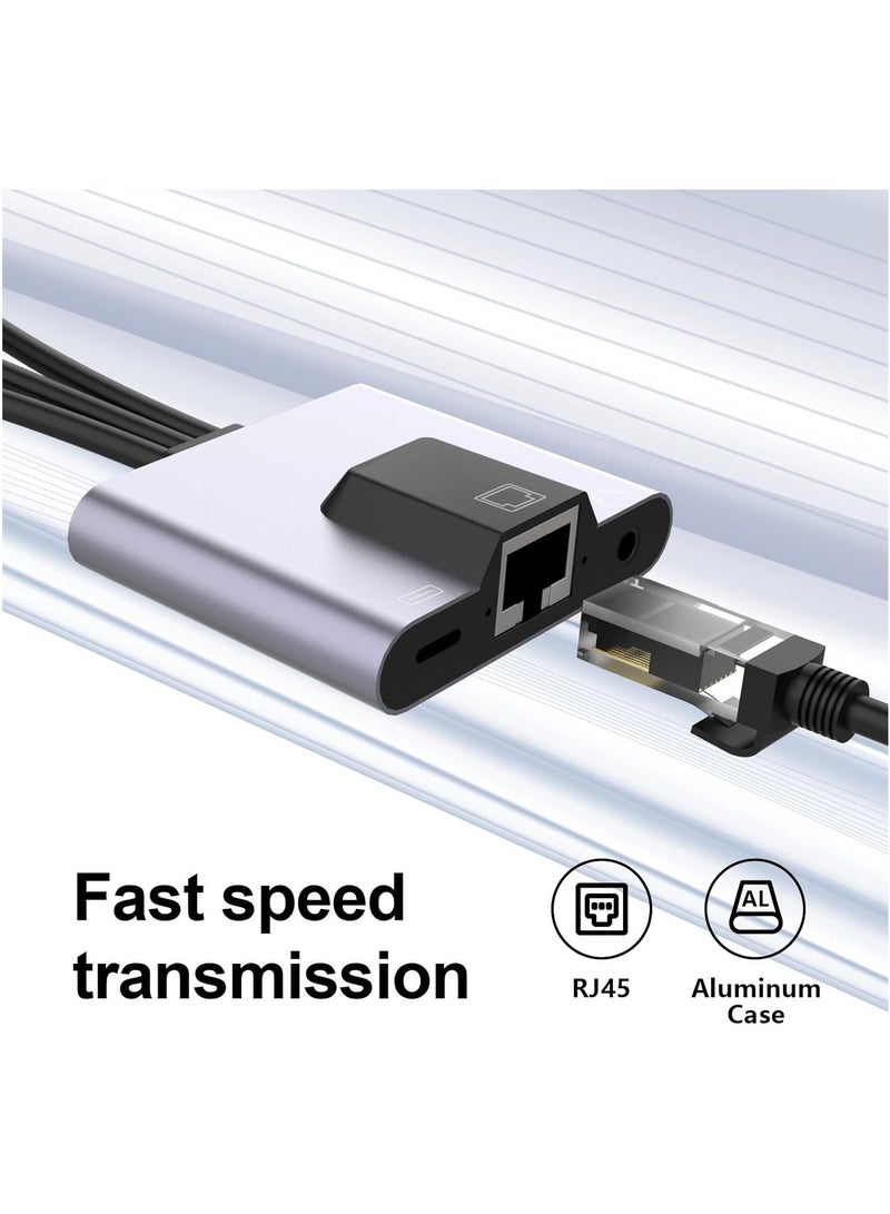 كابتن تيك USB to Ethernet Adapter, 3-in-1 Aluminum Driver Free, LAN Network Adapter with RJ45 10/100Mbps for Laptop PC with Windows/Mac OS/Phone/Pad, 3.5mm Audio Socket, Plug and Play - Image 3