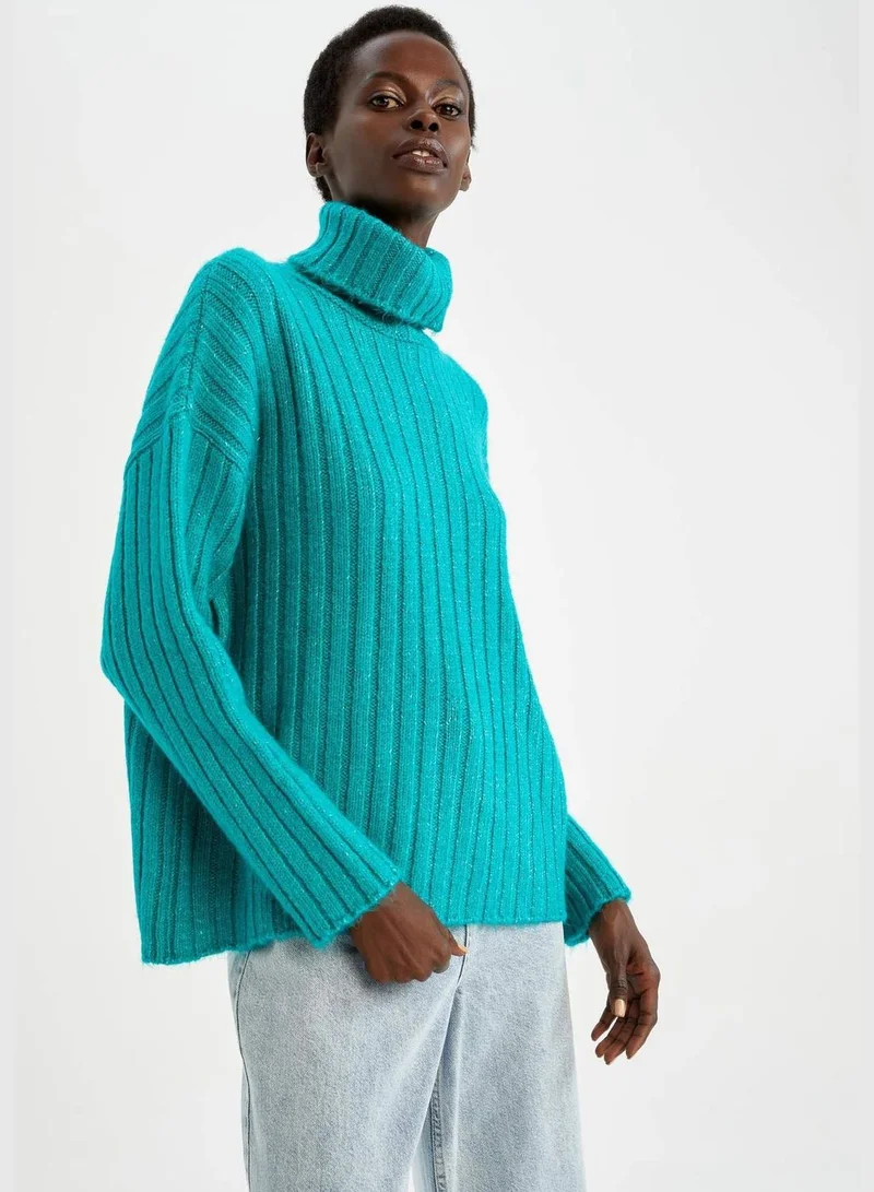 DeFacto Woman Oversize Fit Turtle Neck Long Sleeve Tricot Tunic
