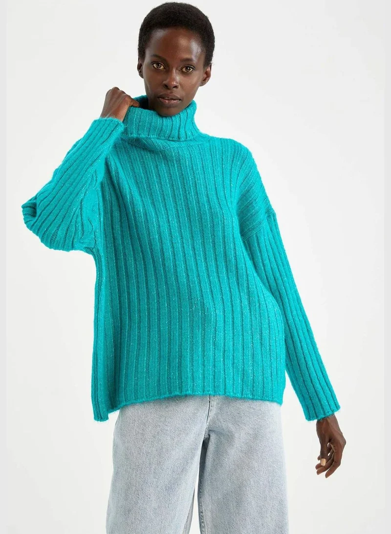 DeFacto Woman Oversize Fit Turtle Neck Long Sleeve Tricot Tunic