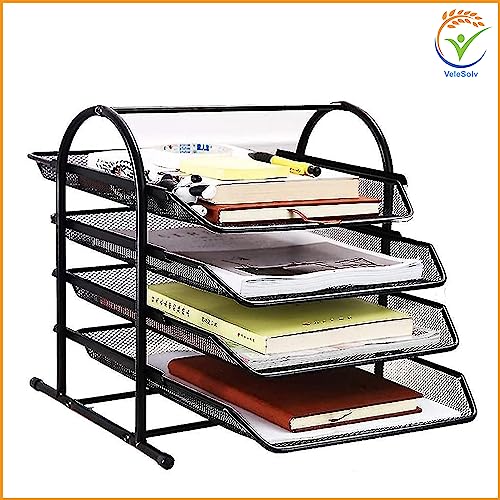 VeleSolv File Desk Organizer,2-Pack 4-Tier Metal Mesh File/Documents/Letters/A4 Size Files Rack with slidable compartments - Black - Image 3