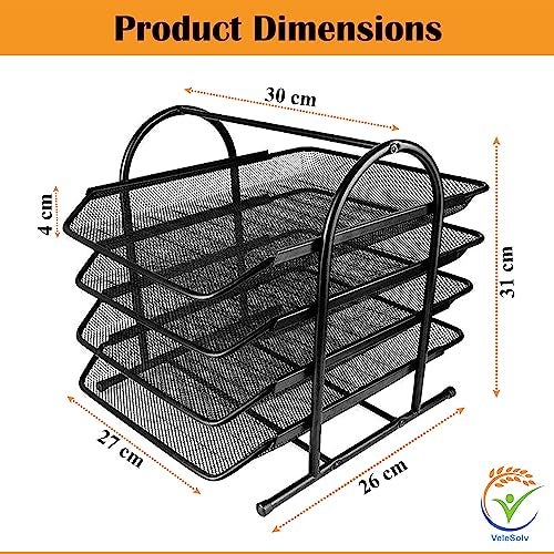 VeleSolv File Desk Organizer,2-Pack 4-Tier Metal Mesh File/Documents/Letters/A4 Size Files Rack with slidable compartments - Black - Image 2