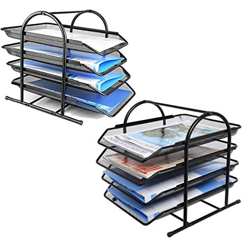 VeleSolv File Desk Organizer,2-Pack 4-Tier Metal Mesh File/Documents/Letters/A4 Size Files Rack with slidable compartments - Black - Image 1
