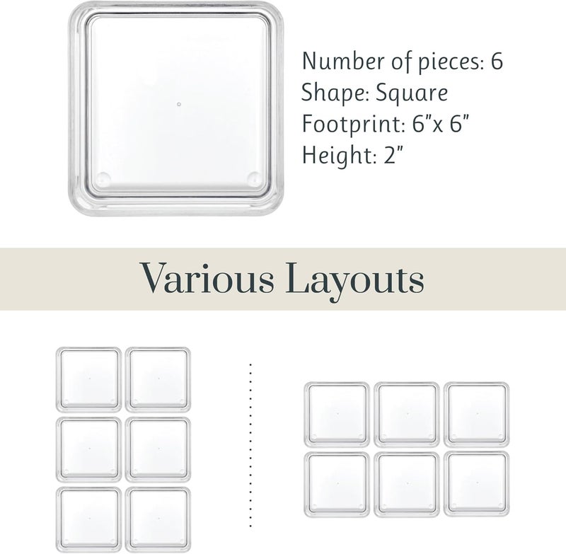 STORi All space matching look SimpleSort 6-Piece Stackable Clear Drawer Organizer Set | 6" x 6" x 2" Square Trays | Small Makeup Vanity Storage Bins and Office Desk Drawer Dividers | Made in USA Repeated detach compatible build - Image 5