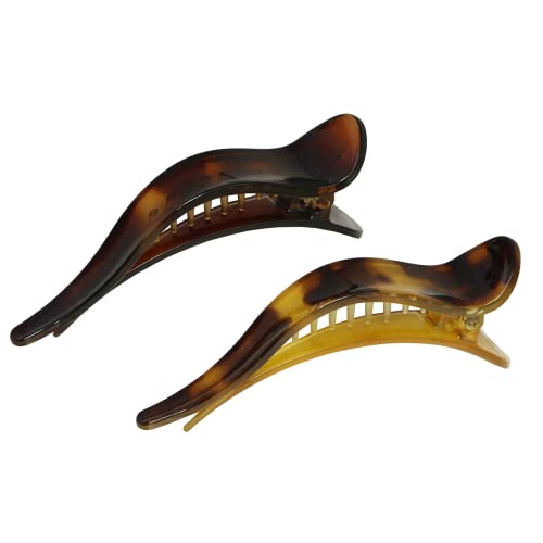 Parcelona French Brill Beak Medium 4 1/2" Salon Hinge Slide in Alligator Beak Slider Hair Claw Clips for Women (Light Tortoise Shell and Brown) - Image 1