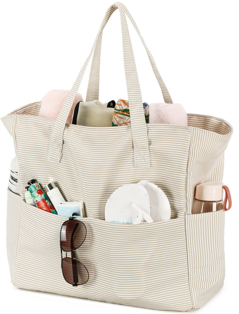 LEDAOU Beach Bag Waterproof Sandproof Women Beach Tote Bag Pool Bag with Zipper for Gym Grocery Travel with Wet Pocket - Image 1