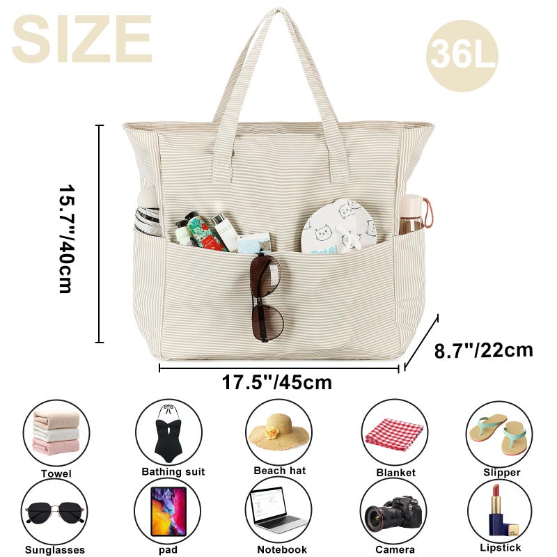 LEDAOU Beach Bag Waterproof Sandproof Women Beach Tote Bag Pool Bag with Zipper for Gym Grocery Travel with Wet Pocket - Image 4