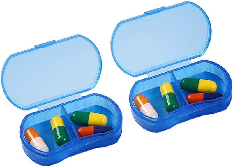 Pill Case Organizer 2PCS Pocket Small Pill Holder, Daily AM & PM containers, Medicine Holder, Ideal for Medication, Vitamin, Supplement, Perfect for Travel, Ideal for Purse (2 PCS, Blue)