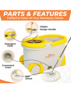 Zalcoon Spin Mop and Bucket with Wringer Set, Telescopic Handle for Floor Cleaning, 360° Spinning Mop Bucket with 2 Wheels Easy Moving, Extra Microfiber Mop Pads and Scrub Brush (Grey)  - Image 2