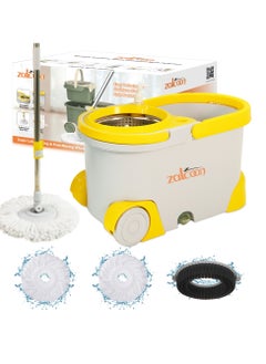 Zalcoon Spin Mop and Bucket with Wringer Set, Telescopic Handle for Floor Cleaning, 360° Spinning Mop Bucket with 2 Wheels Easy Moving, Extra Microfiber Mop Pads and Scrub Brush (Grey)  - Image 1