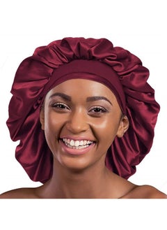 Silk Satin Bonnet Sleep Cap Extra Large for Braids Locs Curls Hair Wine Red