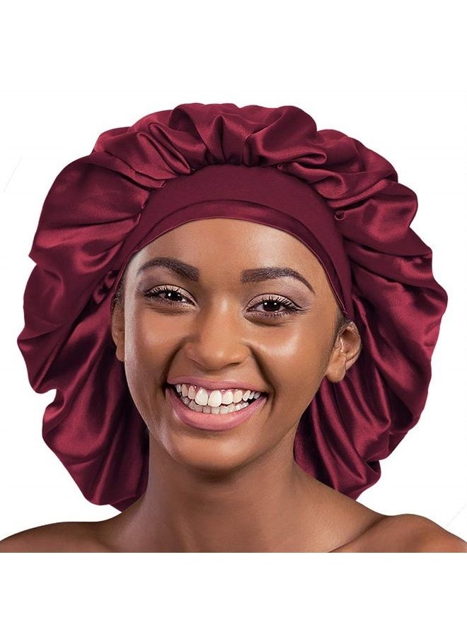 Alnorm - Silk Satin Bonnet Sleep Cap Extra Large for Braids Locs Curls Hair Wine Red - Image 1