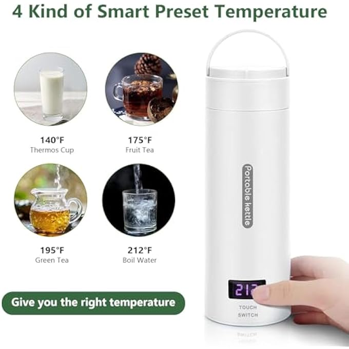 INGUNAR Portable Electric Kettle For Travel 500Ml Stainless Steel Electric Kettle For Coffee Milk Tea Small Hot Water Boiler With Auto ShutOff 4 Variable Presets Boil Dry Protection White - Image 3