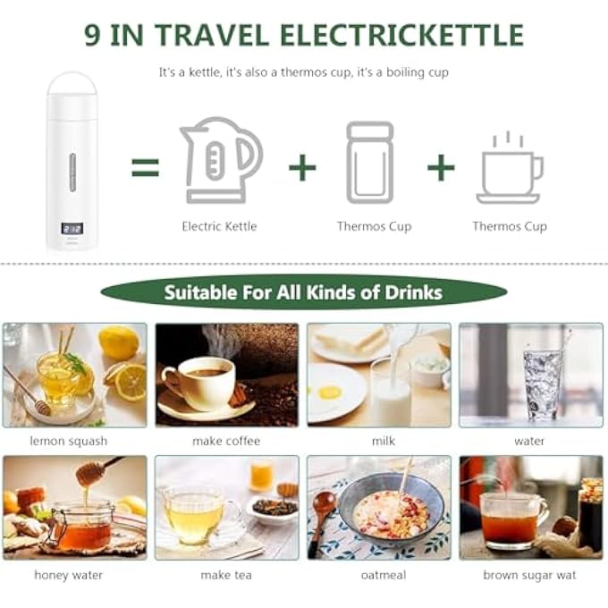 INGUNAR Portable Electric Kettle For Travel 500Ml Stainless Steel Electric Kettle For Coffee Milk Tea Small Hot Water Boiler With Auto ShutOff 4 Variable Presets Boil Dry Protection White - Image 4