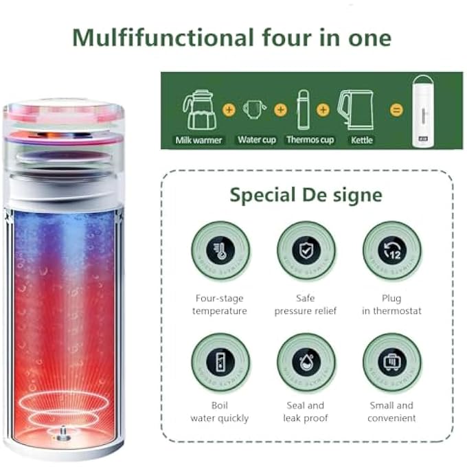 INGUNAR Portable Electric Kettle For Travel 500Ml Stainless Steel Electric Kettle For Coffee Milk Tea Small Hot Water Boiler With Auto ShutOff 4 Variable Presets Boil Dry Protection White - Image 5