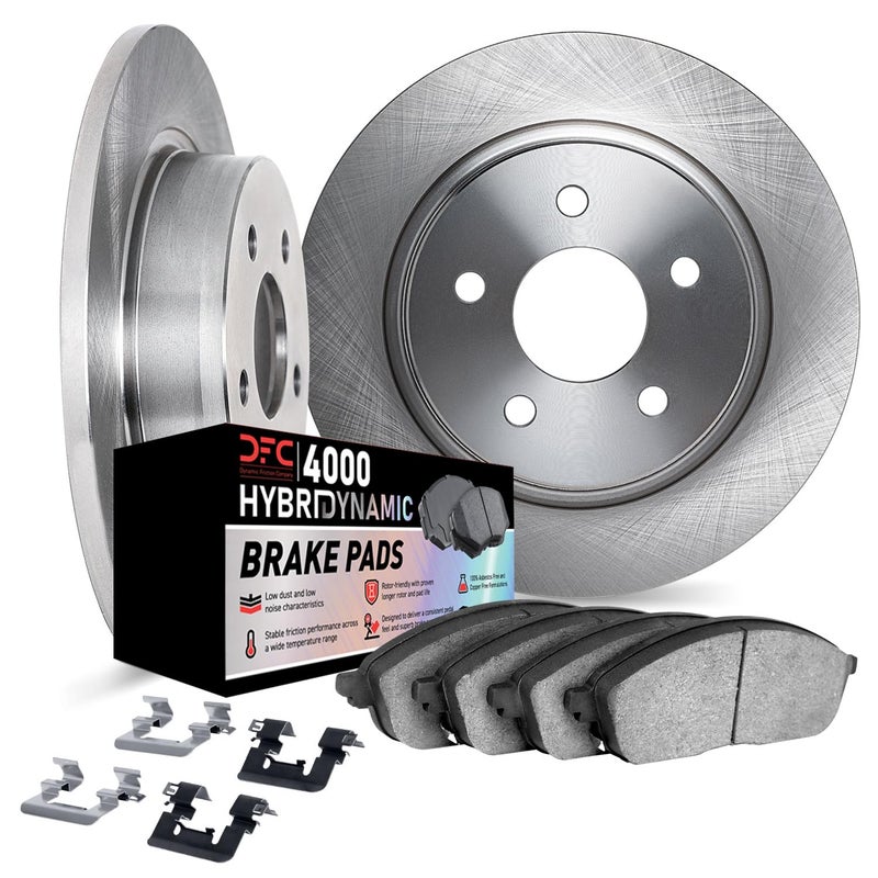 Generic Dynamic Friction Company Rear Brake Rotors Kit | 4000 HybriDynamic Brake Pads includes Hardware | Fits 2001-2006 Hyundai Santa Fe, 2005-2009 Hyundai Tucson, 2005-2010 Kia Sportage  - Image 1