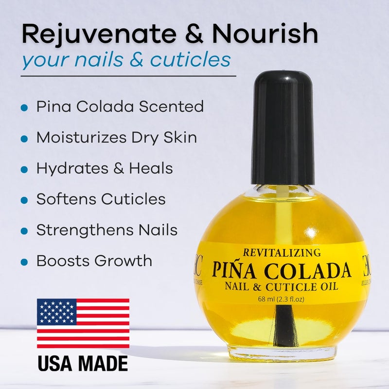 ELLIE CHASE Moisturizing Cuticle & Nail Care Oil 2.3 Fl Oz - Pina Colada Scented â€“ Infused with Jojoba Oil, Aloe, Vitamin E â€“ Nail & Cuticle Hydration, Repair, Moisturizer, Strengthener, Growth - Image 2