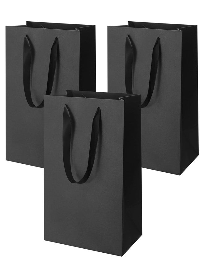 LUOKER Black Gift Bags with Handles,3Pcs Medium Thank You Gift Bag,DIY Black Paper Shopping Bags with Ribbon Handles,Gift Wrap Bags for Valentine's Day,Birthday,Anniversary,Holiday Party(Black-3pcs) - Image 1