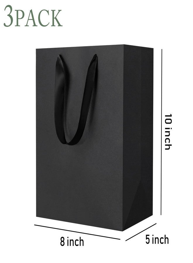 LUOKER Black Gift Bags with Handles,3Pcs Medium Thank You Gift Bag,DIY Black Paper Shopping Bags with Ribbon Handles,Gift Wrap Bags for Valentine's Day,Birthday,Anniversary,Holiday Party(Black-3pcs) - Image 2