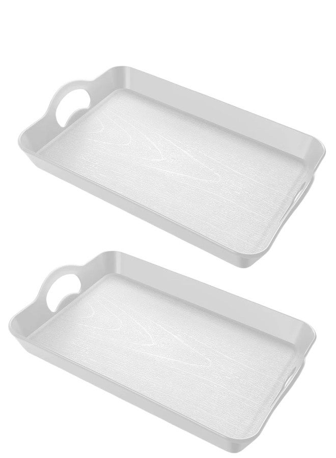 Armrouns 2PC White Serving Trays with Handles, 16 x 11.2 inch Rectangular Non Skid Multi-Purpose Plastic OttomanTray for Restaurant, Parties, Coffee Table, Kitchen - Image 1