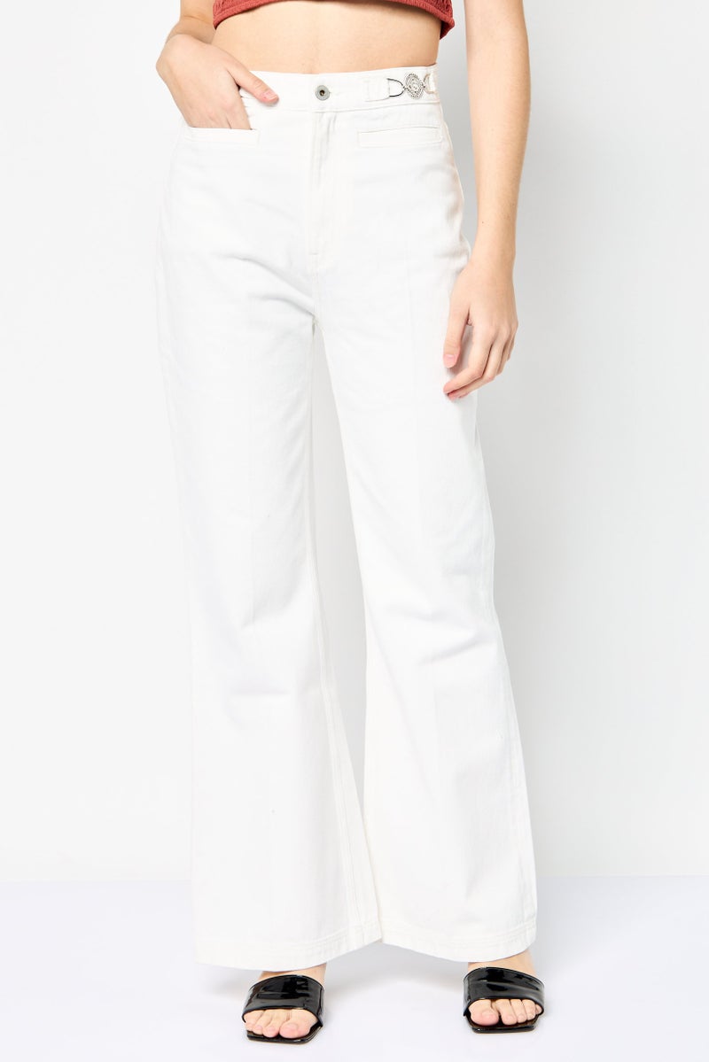 GANT Women Regular Fit Solid Flare Pants, White  - Image 1