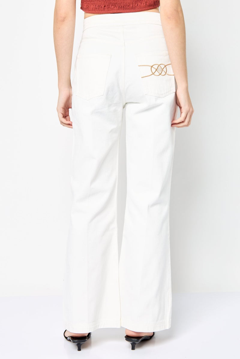 GANT Women Regular Fit Solid Flare Pants, White - Image 4